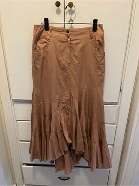 Alberto Makali Boho Cowgirl Hippie Dusty Rose / Tan Midi Tiered Skirt Size 6
